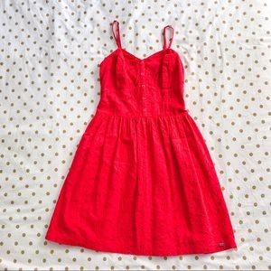 Red Button-Up Dress with Pockets